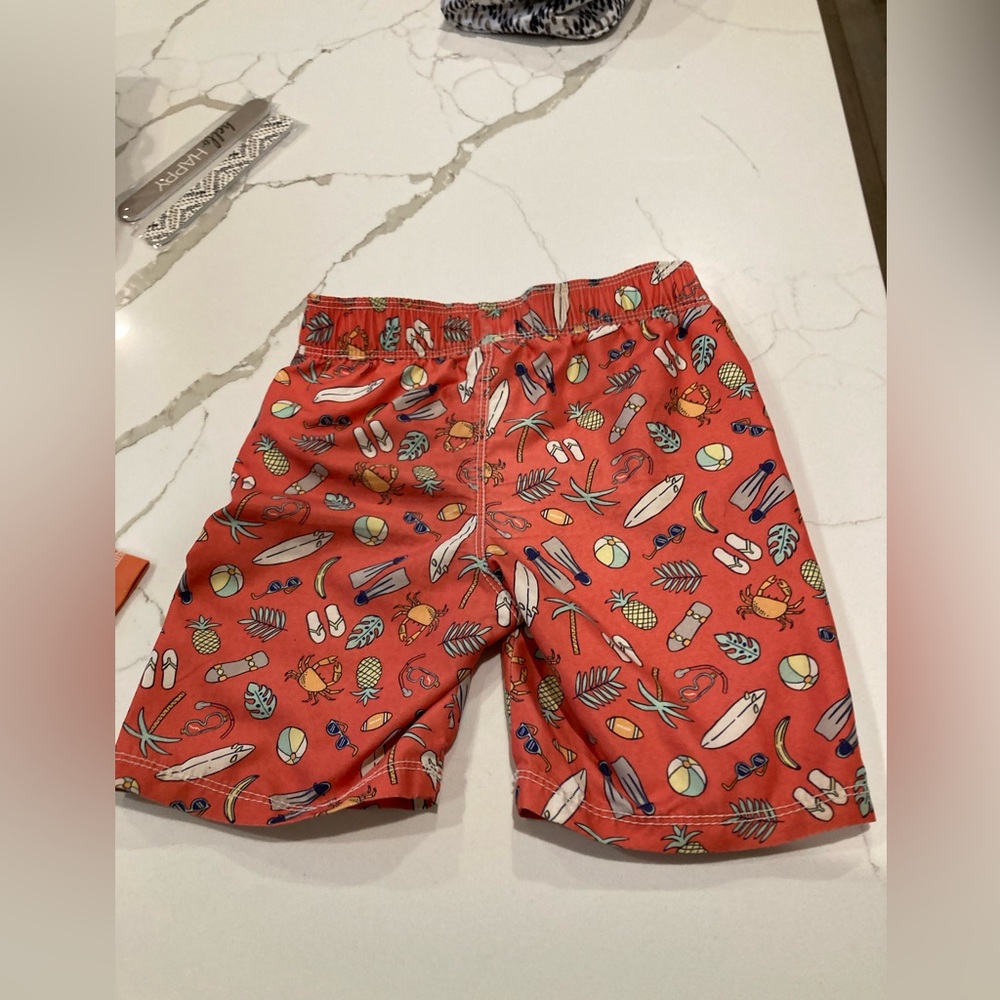 Toddler boy old navy rash guard swim trunks orange white surfer crab beach set - Picture 5 of 13